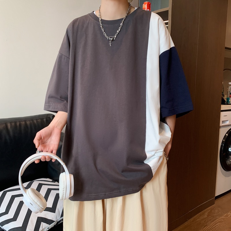 Áo Thun Cotton Tay Ngắn Màu Sắc Tương Phản Trọng Lượng Nhẹ Thời Trang Mùa Hè Cho Nam