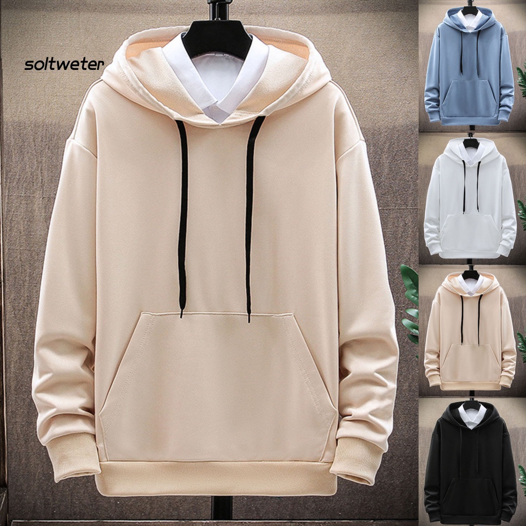 Áo Hoodie Tay Dài Màu Trơn Có Túi Trước Và Dây Rút Thời Trang Thu Đông