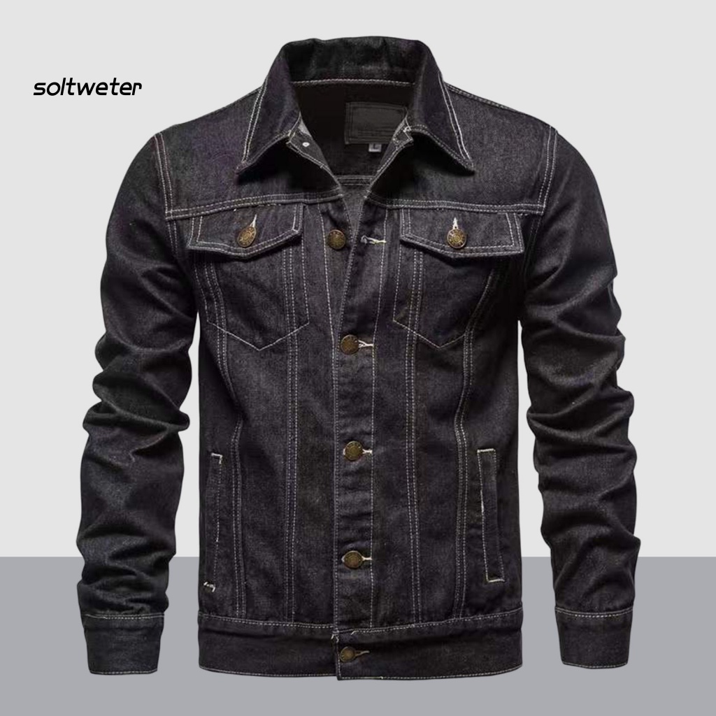 Áo Khoác Denim Tay Dài Màu Sắc Đơn Giản Thời Trang Đường Phố