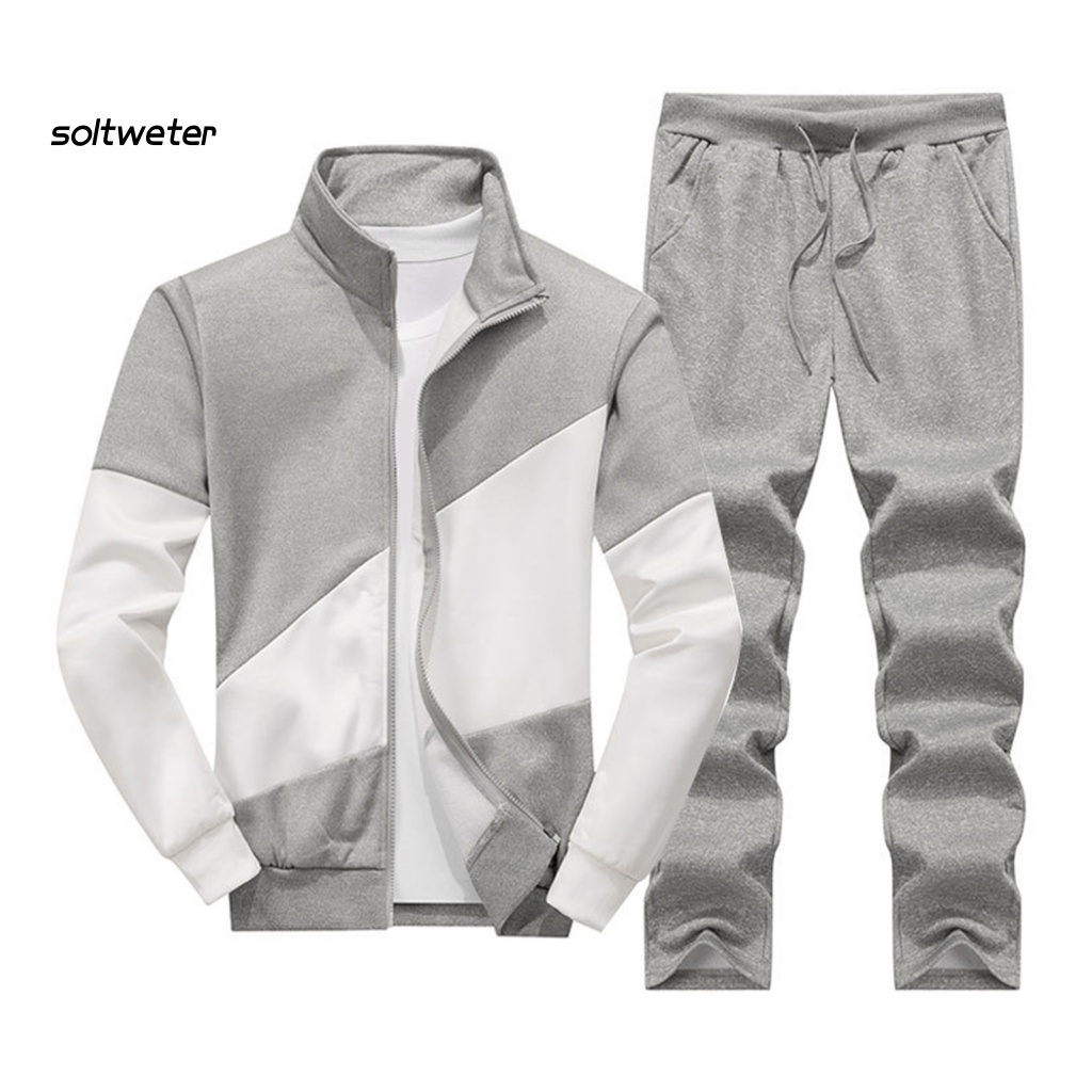 1 Bộ Áo Khoác Cổ Đứng Phối Màu Tương Phản + Quần Lưng Thun Phong Cách Đường Phố Thời Trang Xuân Thu Cho Nam