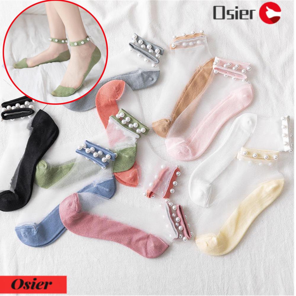 Vớ Cotton Lưới Nylon Mỏng Phối Ren Dành Cho Nữ OSIER1