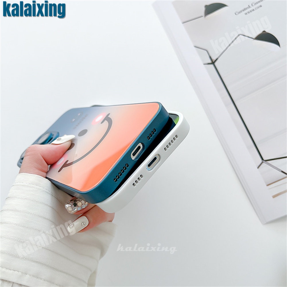 Ốp Điện Thoại Kính Cường Lực Cứng Hình Mặt Cười Màu Gradient Cho iPhone 14 Pro Max 13 12 Pro Max 11 Pro Max