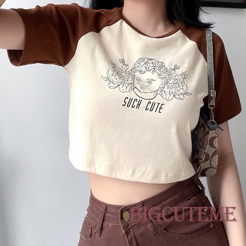 Áo Thun Lửng Ngắn Tay In Hình Thời Trang Nữ Tính