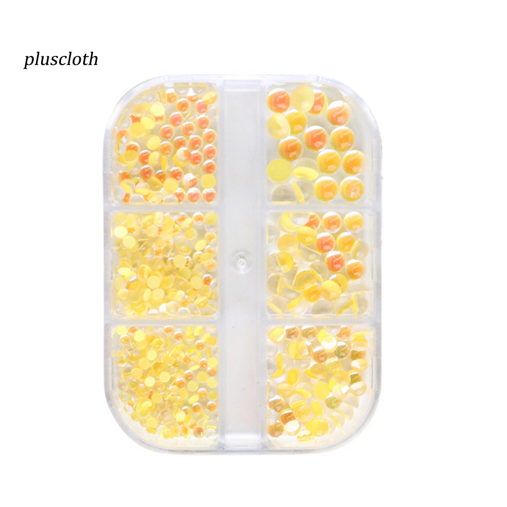 &lt; Pluscloth &gt; Hộp 6 Ngăn Đựng Hạt Tròn Phẳng Nhiều Màu Sắc Trang Trí Móng Nghệ Thuật Cho Nữ