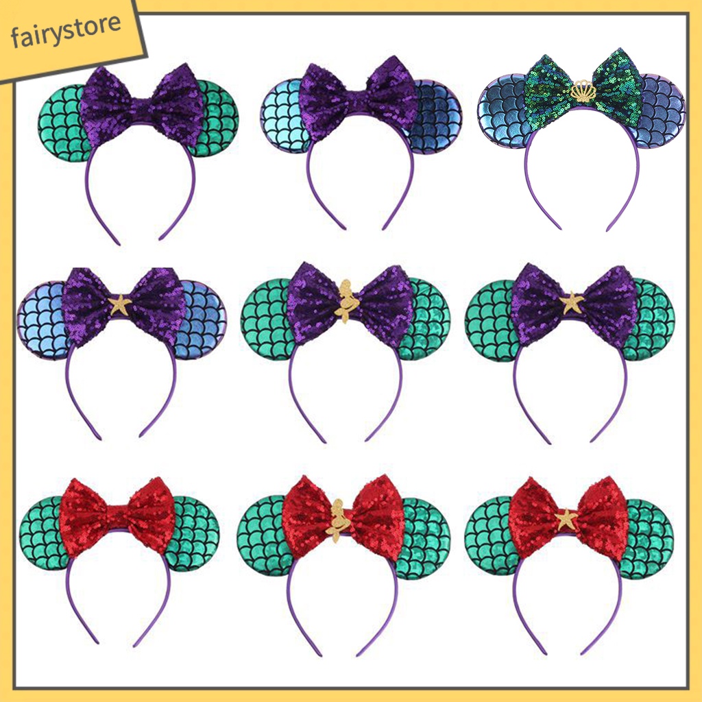 Băng Đô Cài Tóc Hình Tai Chuột Đính Kim Sa Lấp Lánh Màu Sắc Tương Phản Cho Bé Gái