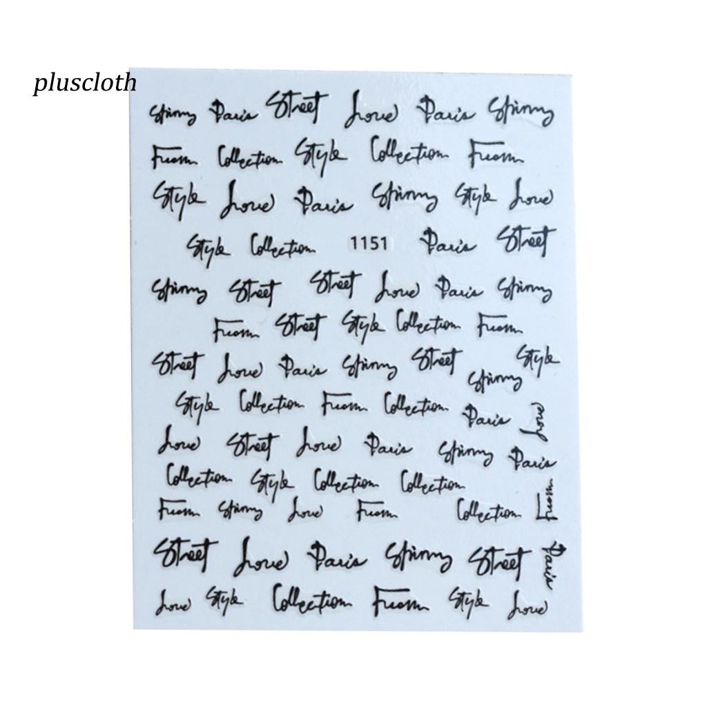 &lt; Pluscloth &gt; Miếng Dán Trang Trí Móng Tay Nghệ Thuật Nhiều Kiểu Chữ Cái Trượt Ba Chiều Lấp Lánh DIY