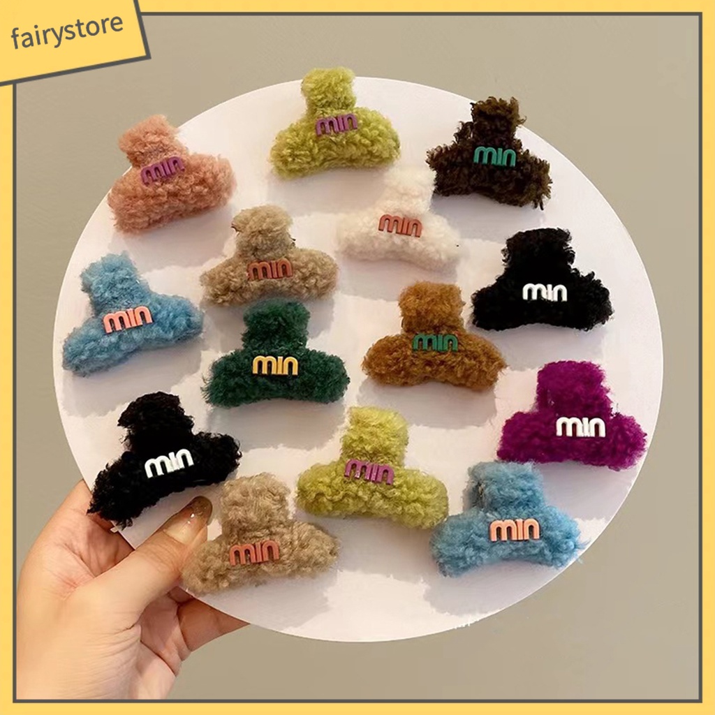 Kẹp Tóc Lông Nhung Mềm Màu Trơn In Chữ Phong Cách Hàn Quốc