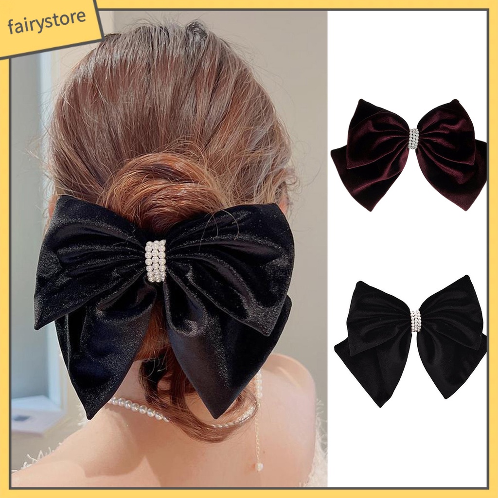 Kẹp Tóc Hình Nơ Đính Ngọc Trai Giả Hai Lớp Chống Trượt Xinh Xắn