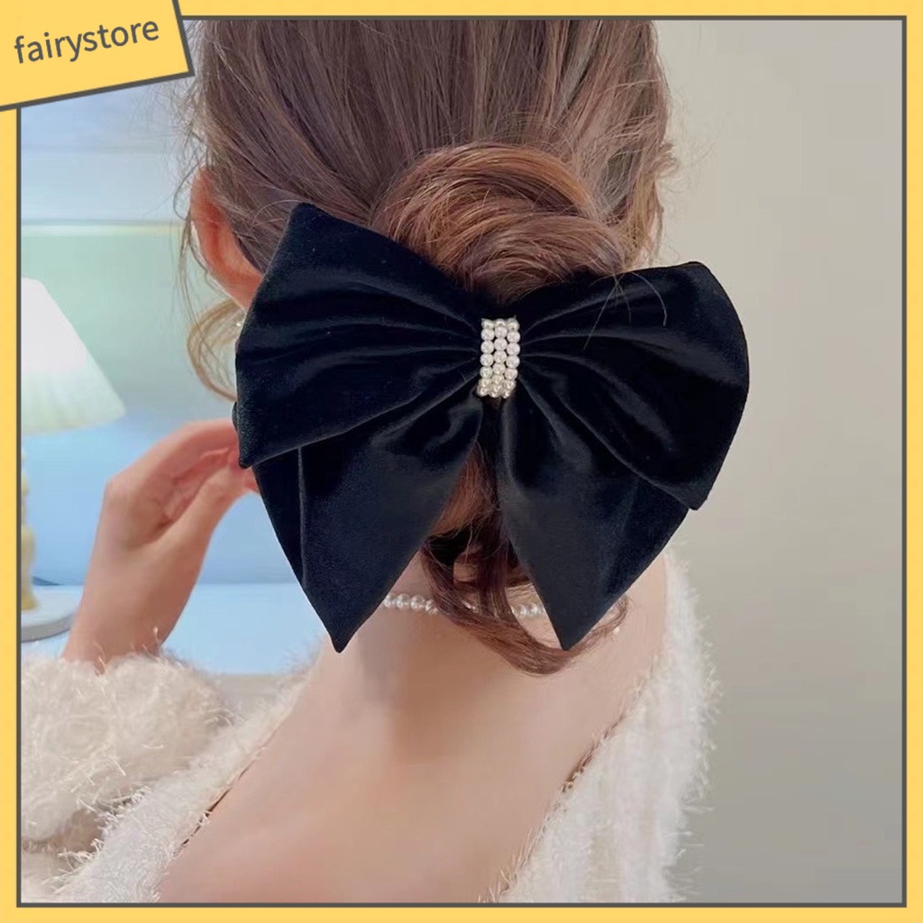 Kẹp Tóc Hình Nơ Đính Ngọc Trai Giả Hai Lớp Chống Trượt Xinh Xắn