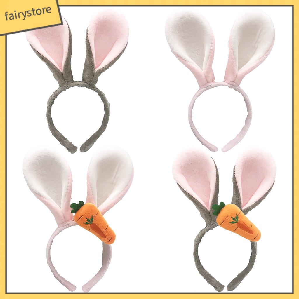 Băng Đô Cài Tóc Tai Thỏ Nhồi Bông Hoạt Hình Co Giãn Vui Nhộn