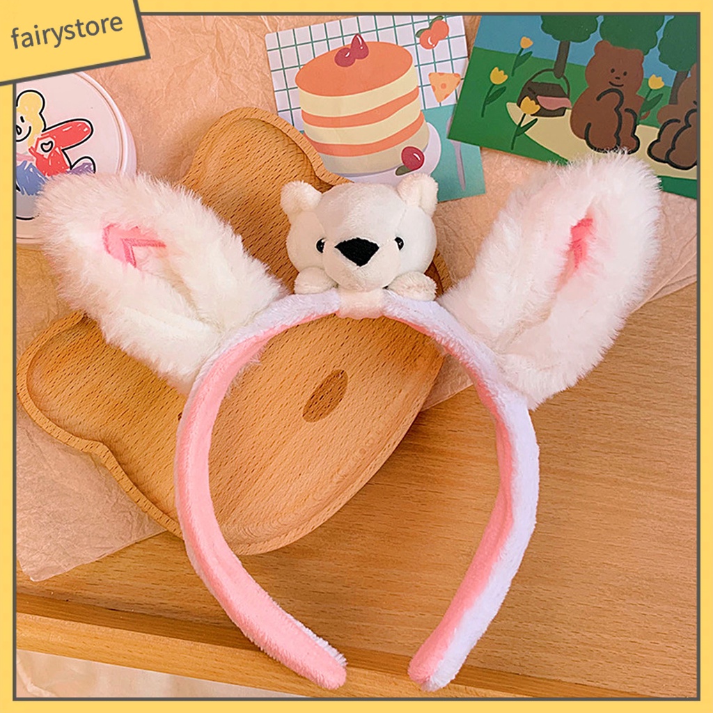 Băng Đô Tai Thỏ / Gấu / Hươu Cao Cổ Phủ Lông Xù Dễ Thương Dành Cho Nữ