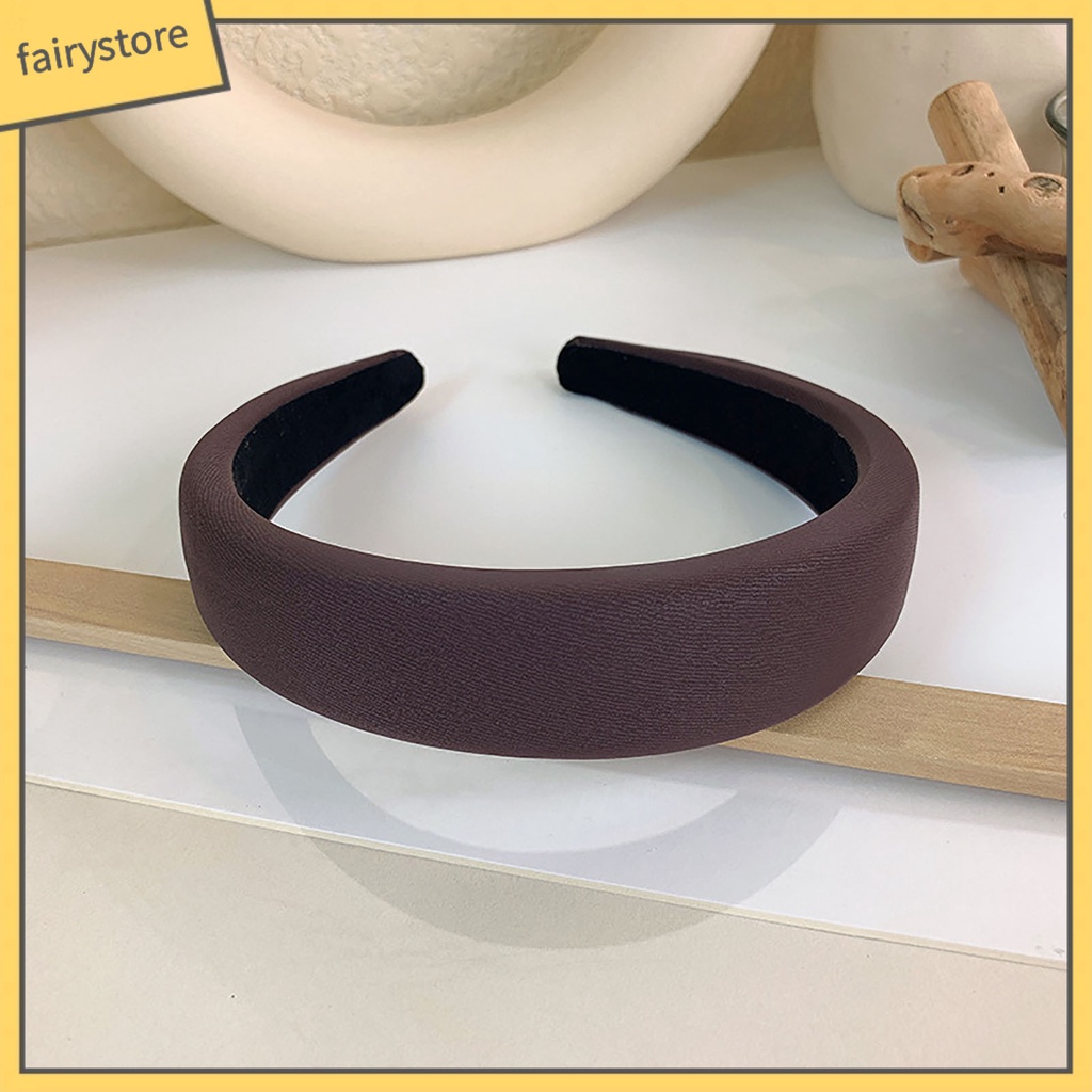Băng Đô Cài Tóc Bản Rộng Bằng Xốp Ổn Định Màu Sắc Trơn Co Giãn