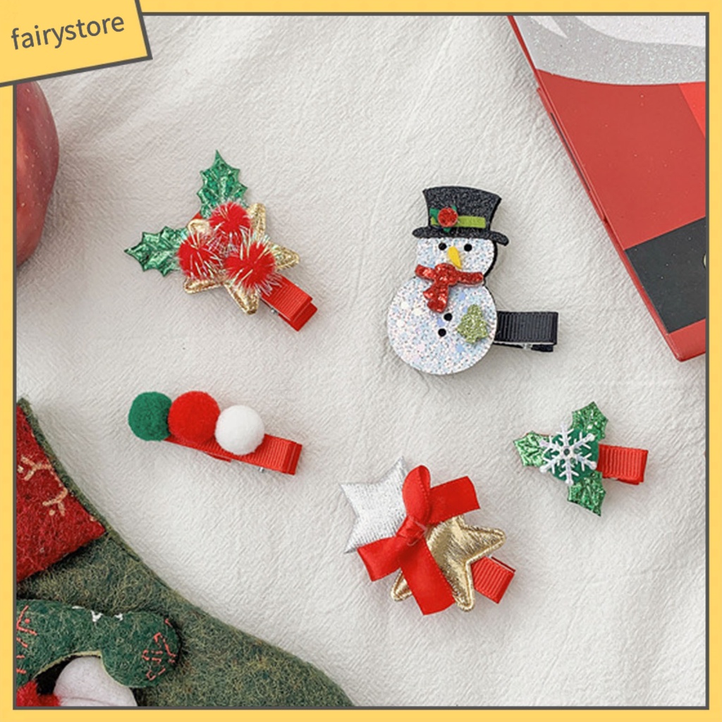 Set 5 Kẹp Tóc Hình Người Tuyết Nhiều Kiểu Dáng Chống Trượt Chống Rơi Trang Trí Tóc Cho Nữ