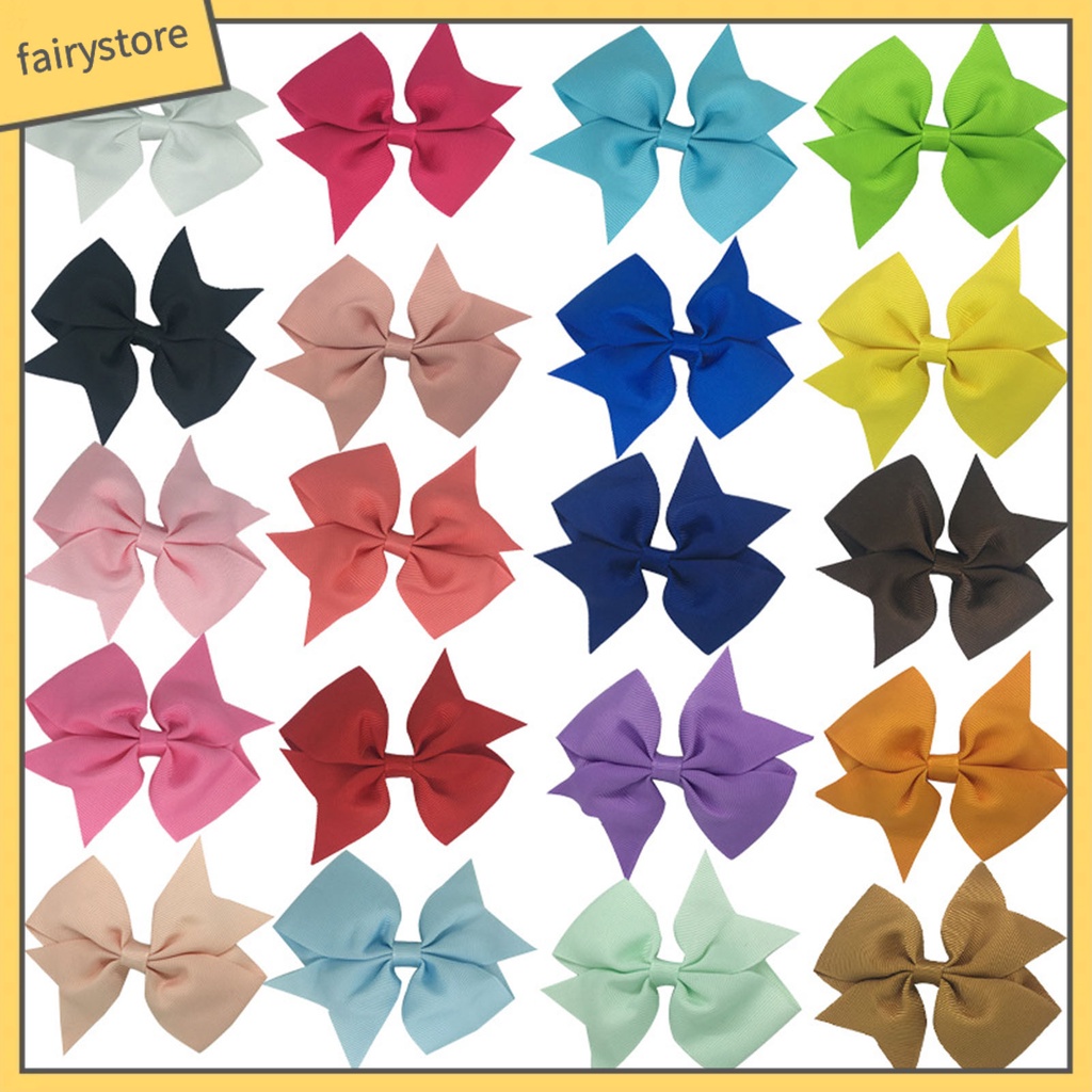 Set 20 Kẹp Tóc Nơ Chống Rơi Màu Trơn Xinh Xắn Cho Bé Gái