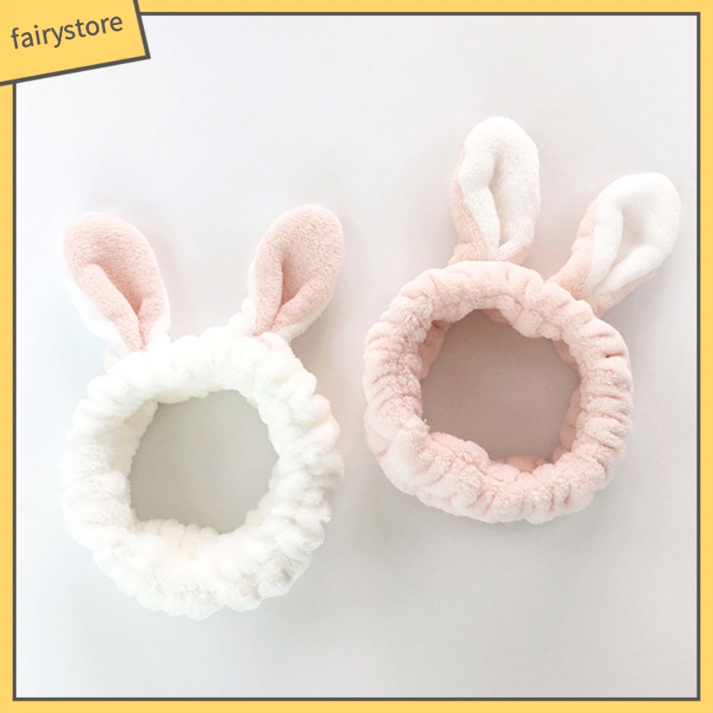 Băng Đô Cài Tóc Tai Thỏ Bằng Vải Bông Co Giãn Dễ Thương Dành Cho Nữ