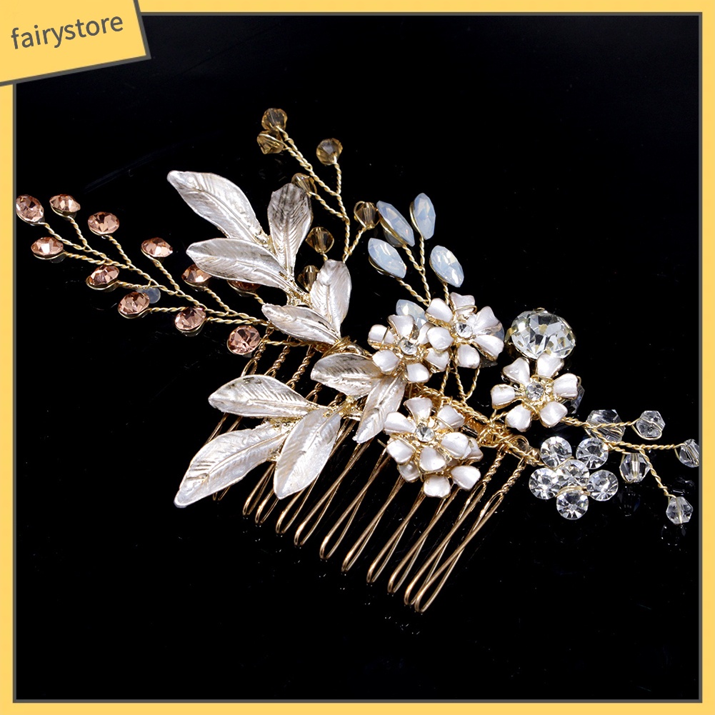 Lược Cài Tóc Hình Hoa Đính Đá Trang Nhã Cho Cô Dâu