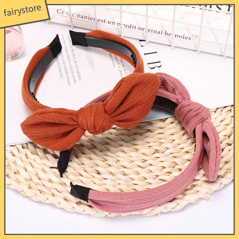 Băng Đô Cài Tóc Bản Rộng Thắt Nơ Họa Tiết Kẻ Sọc Màu Trơn Thời Trang Cho Nữ