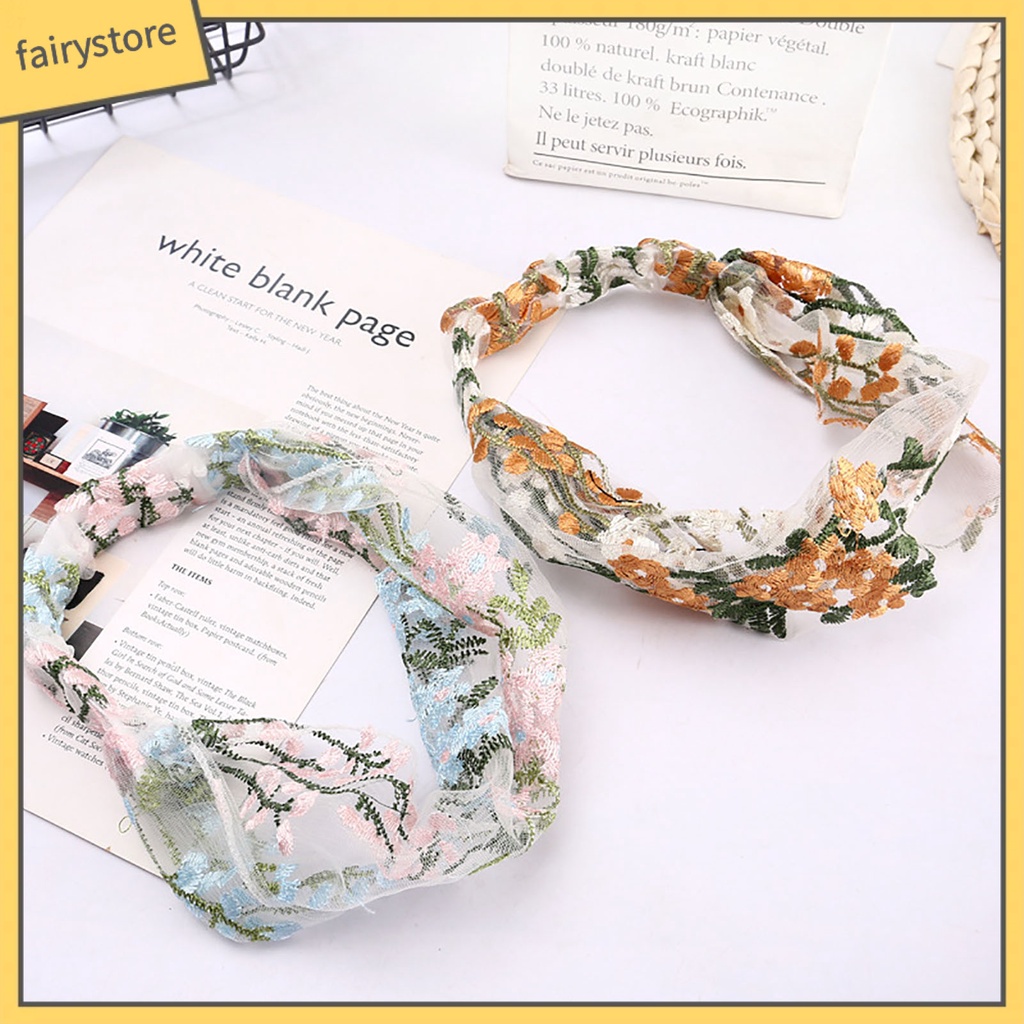 Băng Đô Vải Ren Bản Rộng Co Giãn Thêu Hoa Dễ Thương Có Thể Điều Chỉnh Cho Nữ