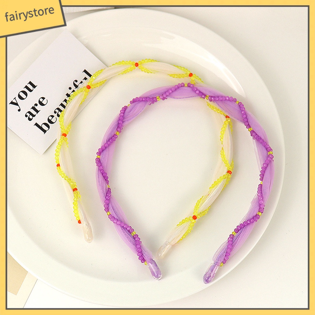 Băng Đô Cài Tóc Đính Hạt Và Lưới Màu Sắc Đơn Giản Phong Cách Hàn Quốc