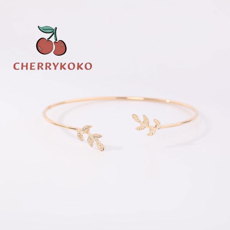 🍒🍒CHERRYKOKO Vòng tay hở hình chiếc lá thời trang Hàn Quốc cho nữ