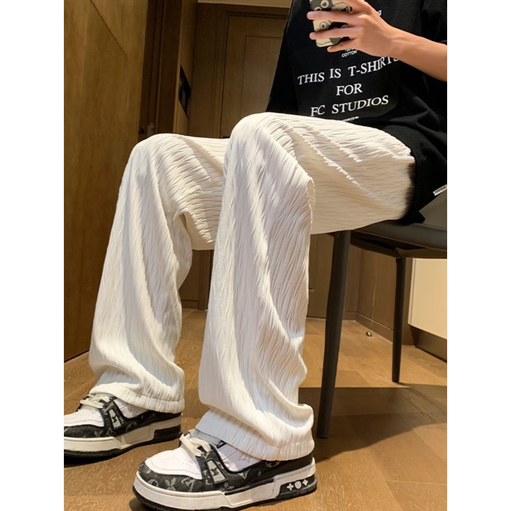 Quần Dài Ống Rộng Vải Lụa Mát Màu Sắc Đơn Giản Phong Cách Mỹ Thời Trang Mùa Hè Cho Nam