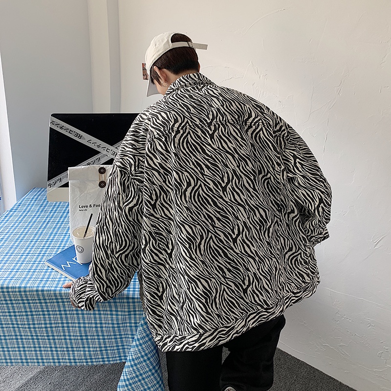 Áo Khoác Denim Dáng Rộng In Họa Tiết Ngựa Vằn Cá Tính Theo Phong Cách Xuân Thu Hàn Quốc Dành Cho Nam