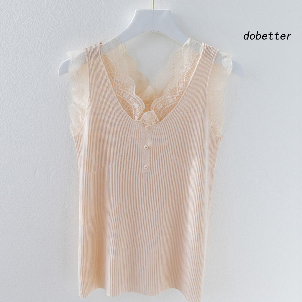 [DO] Áo Không Tay Cổ Chữ V Ôm Dáng Phối Ren Mỏng Màu Trơn Trang Trí Nút Trang Trí Mùa Hè Dành Cho Nữ