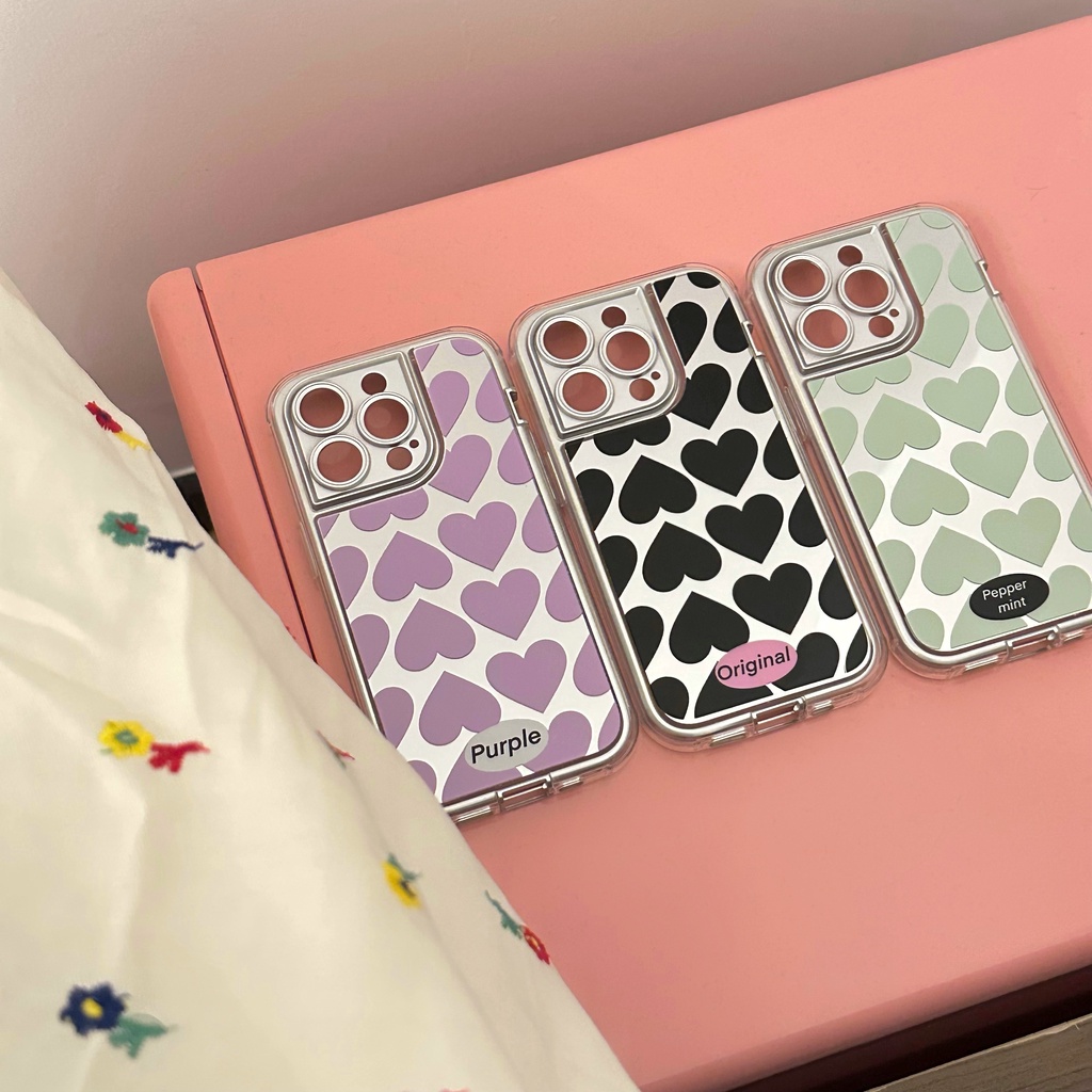 Ốp Điện Thoại TPU Tráng Gương Chống Sốc Hình Trái Tim Cho IPhone 14 13 12 11 Pro Max