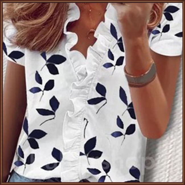 Áo Kiểu Tay Ngắn Cổ Chữ V In Họa Tiết Hoa Thanh Lịch Dành Cho Nữ