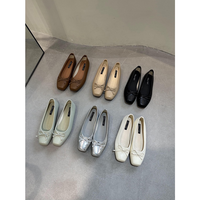 Lijia Giày Búp Bê Đế Mềm Mũi Vuông Màu Bạc Phong Cách Pháp Thanh Lịch Cho Nữ Có Sẵn