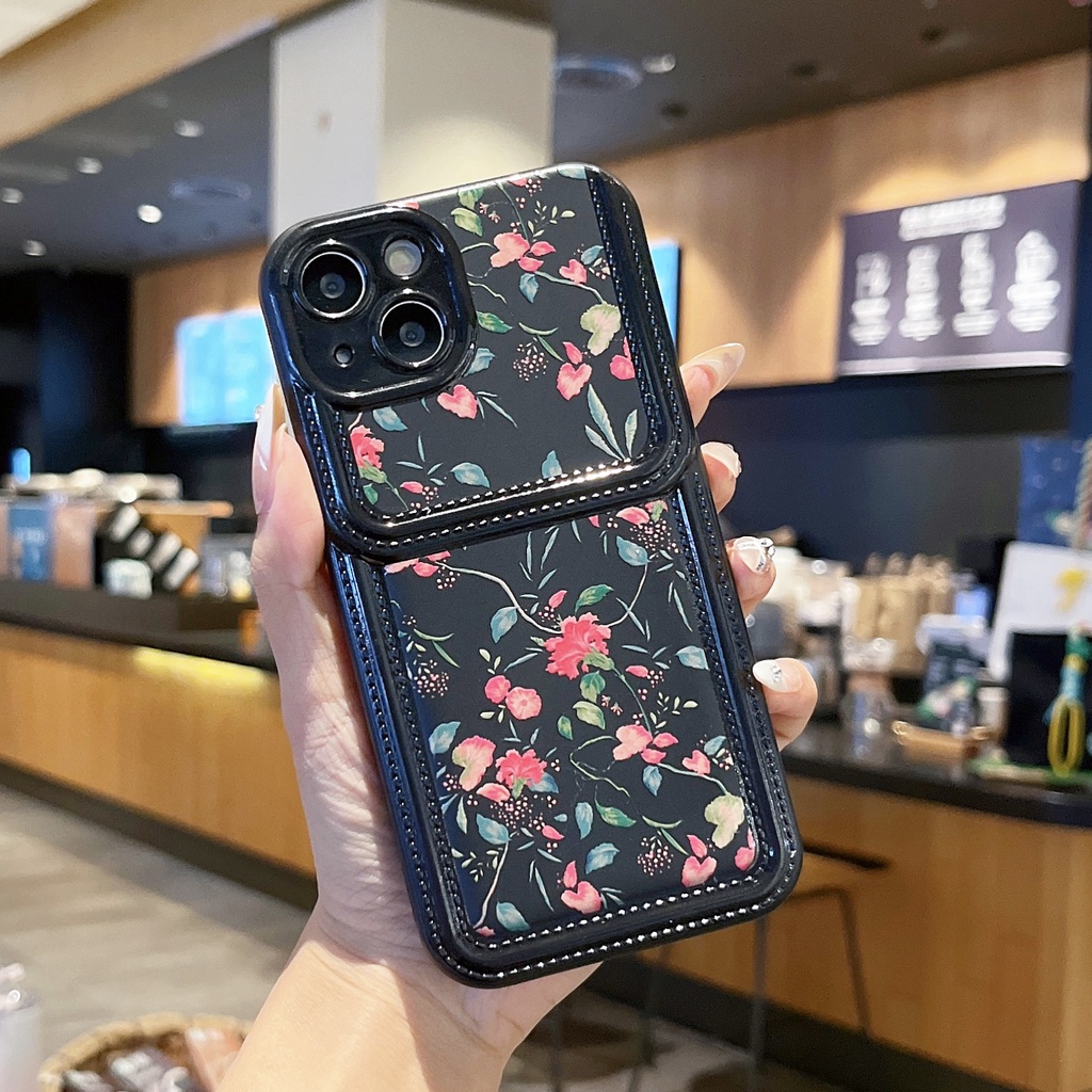 Ốp Điện Thoại TPU Silicon Mềm Chống Sốc In Họa Tiết Hoa Kèm Ngăn Đựng Thẻ Dành Cho iPhone 14 13 12 11 PRO MAX