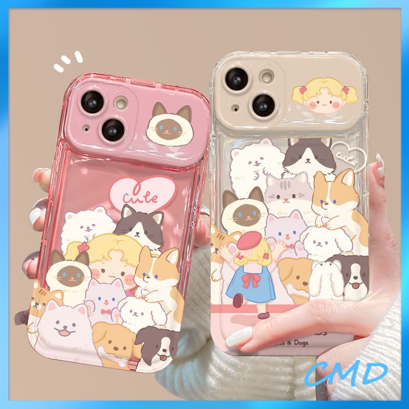 Ốp Lưng iPhone Camera Điện Thoại Cô gái với thú cưng của mình, gương lật, chống chấn động, bảo vệ máy ảnh Cho Iphone 6 / 6S / 6splus / se / 7 / 7plus / 8 / 8plus / X / xs / xsmax / 11 / 12 / 13 / 14 / Plus / Pro / Pro Max-8015