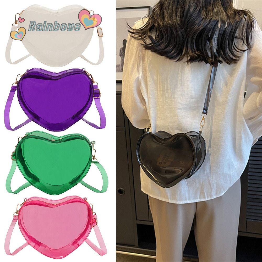 Túi Đeo Chéo Trong Suốt Hình Trái Tim Màu Cầu Vồng Thời Trang Cho Nữ