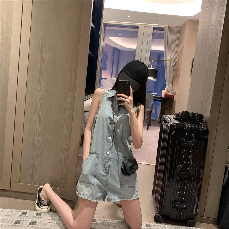 Áo Liền Quần Jean Ống Rộng Không Tay Thời Trang Mùa Hè Hàn Quốc 2022 Mới