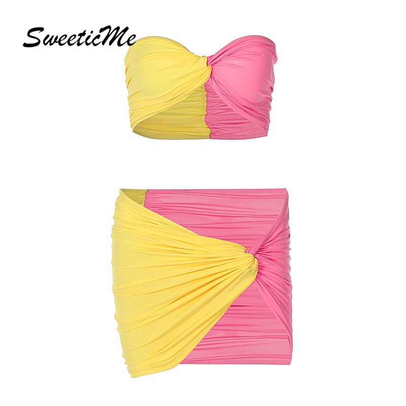 Set Áo Váy Ngắn Phối Màu Tương Phản Thời Trang Mới 2023 Cho Nữ