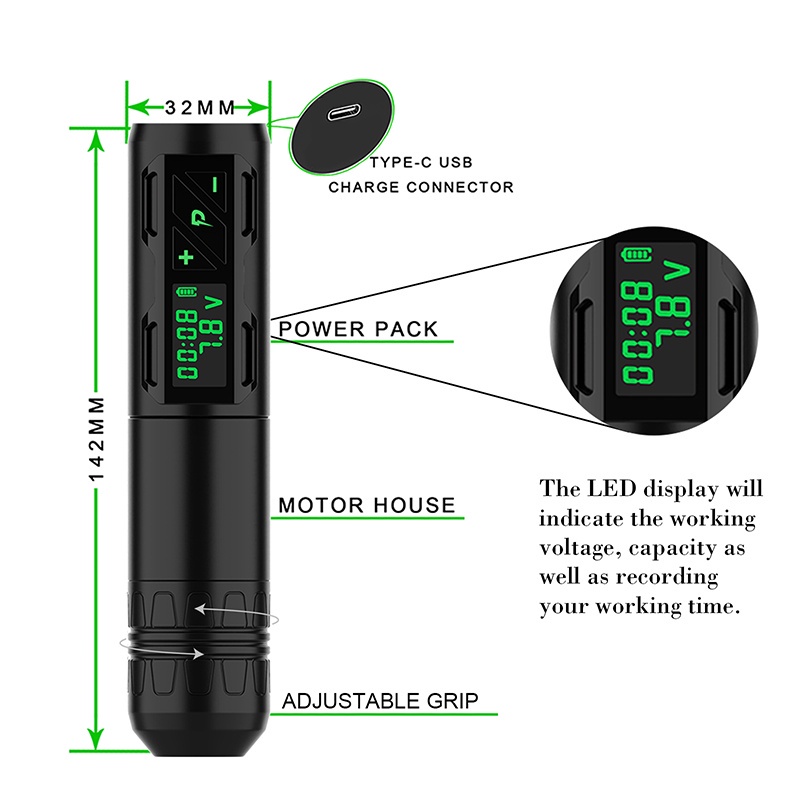 Máy Xăm Hình Chuyên Nghiệp Với Màn Hình LCD Không Dây HD Sạc USB