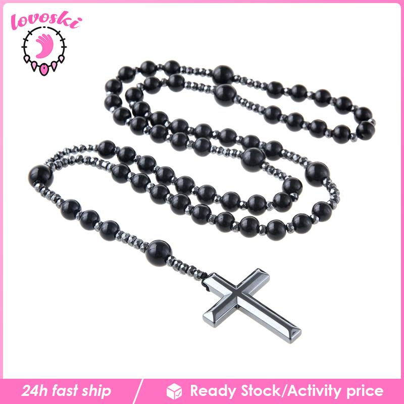 [Lovoski] 1 Vòng cổ Chuỗi Mặt Thánh Giá Bằng Đá Rosary