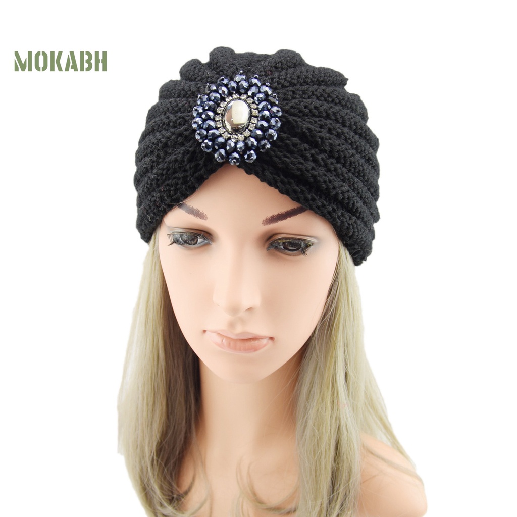[Mok Abh] Mũ Beanie Sợi Acrylic Pha Lê Nhân Tạo Rộng Gấp Lại Được Dùng Hàng Ngày Dành Cho Bạn Nữ