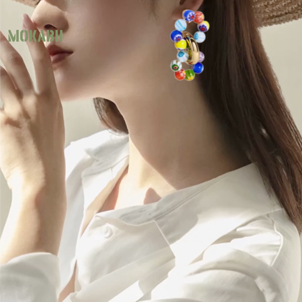 Abh Bông Tai Hình Tròn Đính Ngọc Trai Nhân Tạo Phong Cách Bohemian Thời Trang