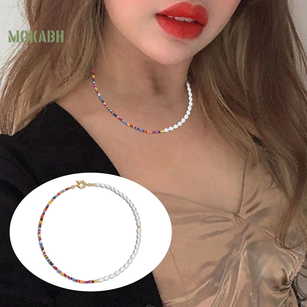 [Mok Abh] Vòng Cổ Choker Hạt Giả Ngọc Trai Nhiều Màu Phong Cách Bohemian Cho Nữ
