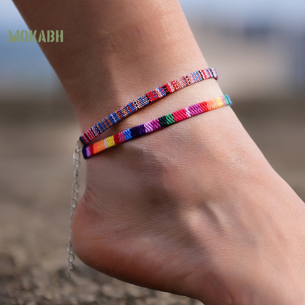 1 Cặp Lắc Chân Dây Bện Nhiều Màu Sắc Phong Cách Bohemia Thời Trang Đi Biển Cho Nữ