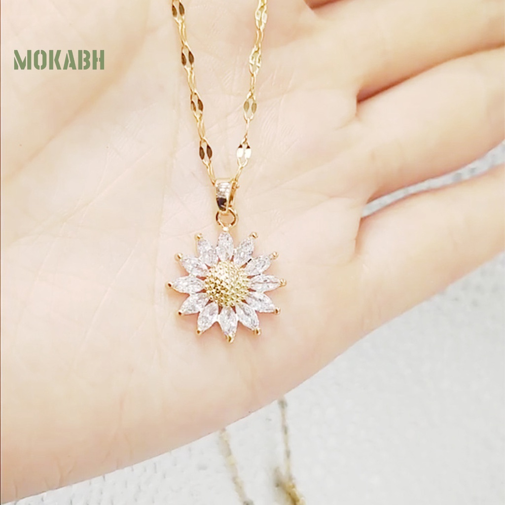 [Mok Abh] Vòng cổ Mạ Điện Mặt Hình Hoa Hướng Dương Lấp Lánh Có Thể Điều Chỉnh Kích Thước