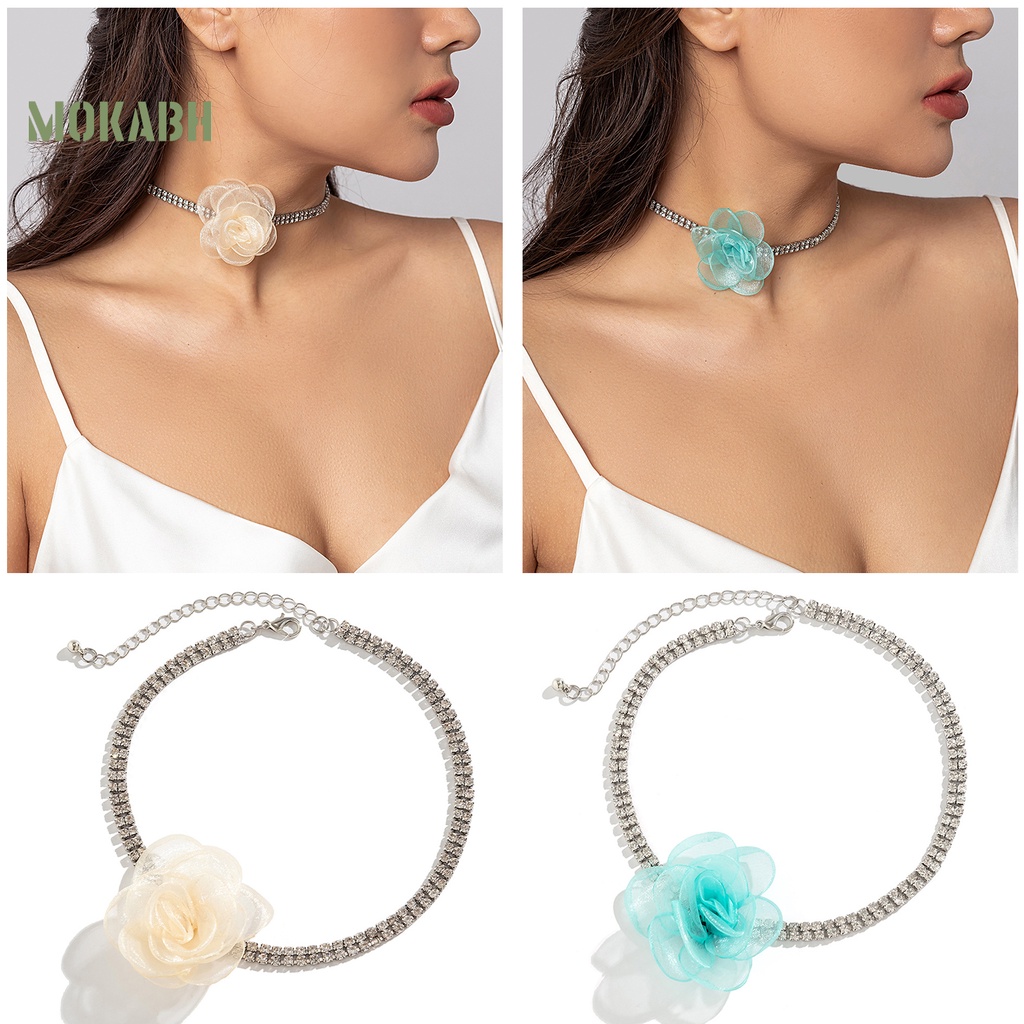 Vòng Cổ Choker Nối Dài Đính Đá Hình Hoa Hồng Lấp Lánh Có Thể Điều Chỉnh Cho Nữ