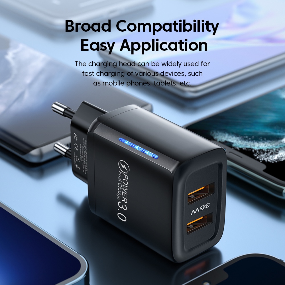 Cốc Sạc Nhanh Hai Cổng USB 3.0 36W Cho Điện Thoại