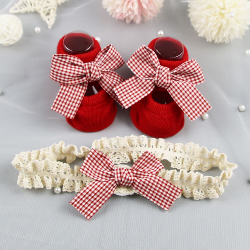 Set 2 Món Gồm Băng Đô Nơ + Vớ Cotton Mềm Mại Cho Bé Gái Sơ Sinh