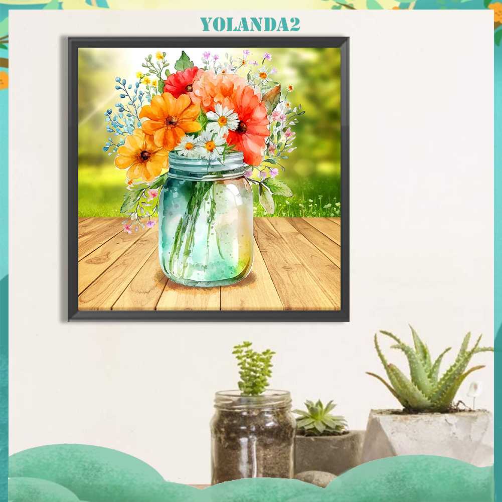 Tranh Đính Đá Kim Cương Toàn Bộ 5D DIY Hình Vẽ Chậu Hoa Trang Trí Nhà Cửa