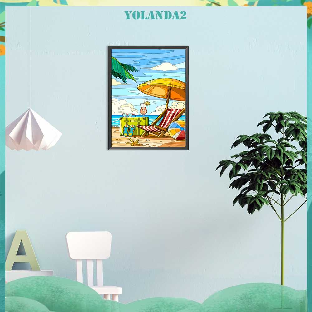 Tranh Đính Đá Kim Cương Toàn Bộ 5D DIY Hình Vẽ Ghế Bãi Biển Trang Trí Nhà Cửa