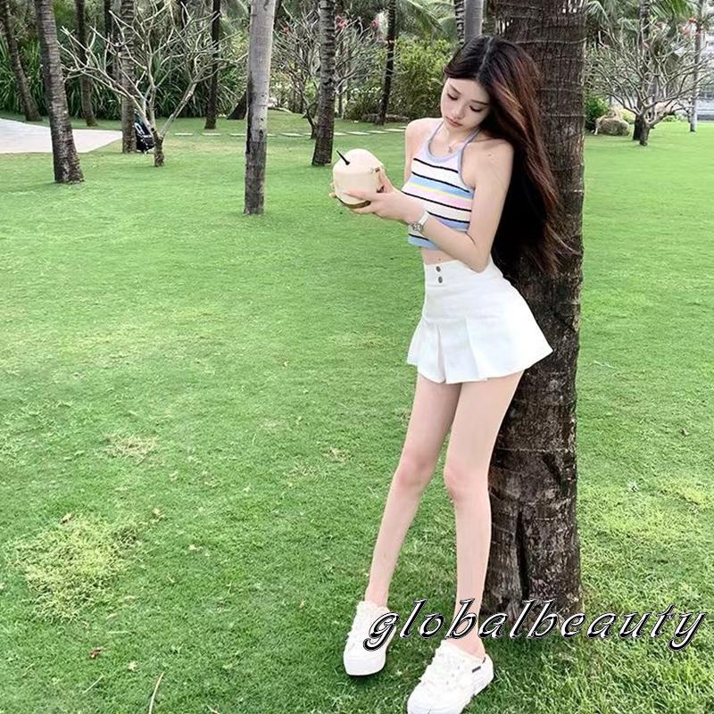 Áo Croptop Dệt Kim Không Tay Họa Tiết Kẻ Sọc Thời Trang Mùa Hè Cho Nữ