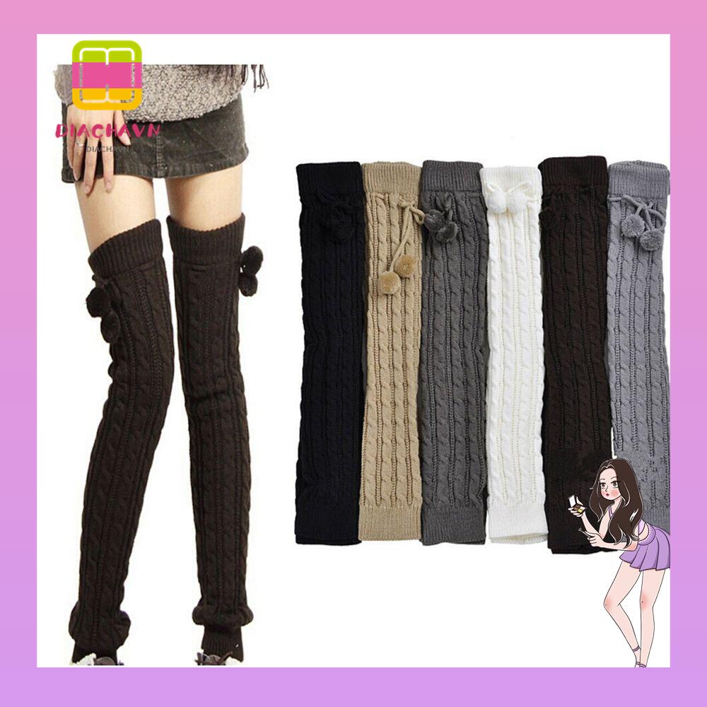 1 Đôi Tất Cotton Dệt Kim Dài Giữ Ấm Cho Nữ