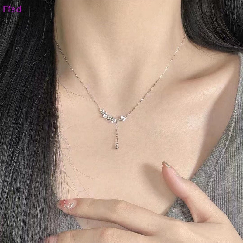 {Ffsd} Vòng cổ Mặt Hình Lá Tua Rua Đính Đá Zircon Thanh Lịch Thời Trang Làm Quà Tặng Cho Nữ